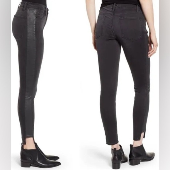 Frame Le Skinny de Jeanne Tuxedo Stripe Black Jeans Side Step Crop Pants Size 28 - Picture 1 of 12